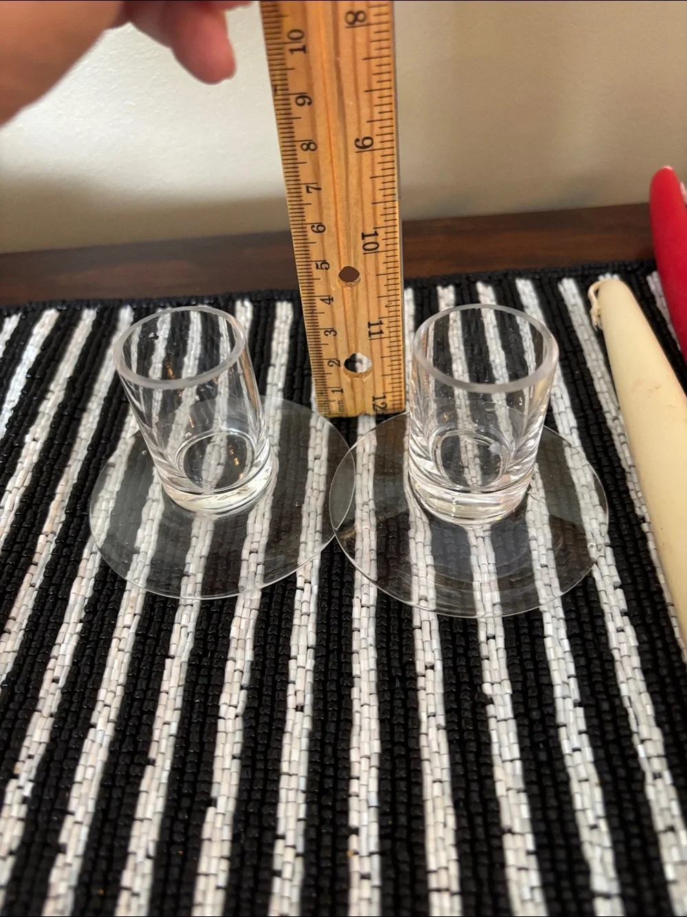 Bundle of vintage taper candles and Small glass holders